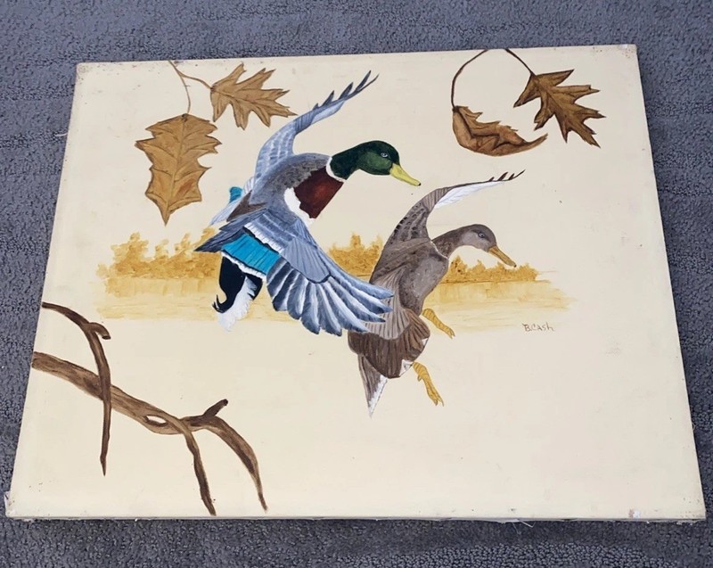 Vintage 1970s Oil Painting MALLARD DUCKS FLYING 20” X 16” Free Shipping!