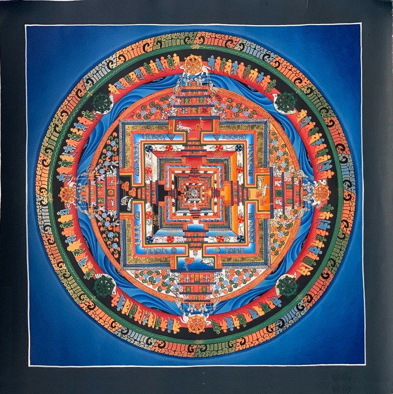 ORIGINAL HAND PAINTED WHEEL OF LIFE KALACHAKRA MANDALA TIBETAN THANGKA PAINTING