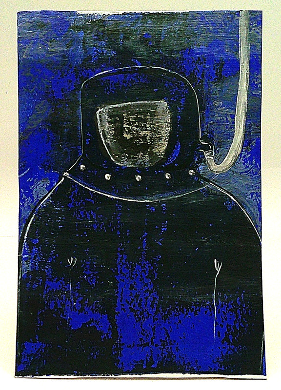 Deep Sea Diver Original Acrylic Painting Framed 4x6 Small Nautical Art Potocki gallery