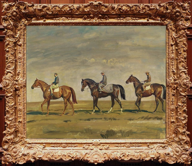 Vintage Equestrian Oil Painting Race Horses Countryside Landscape Animal Art