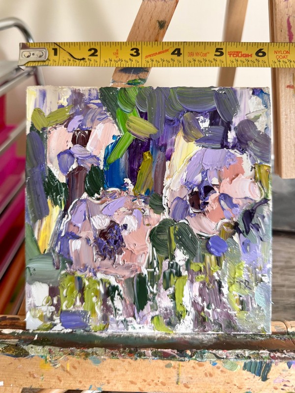 Original Oil Painting 6x6" – Three Peonies – Impasto Floral Still Life – gallery