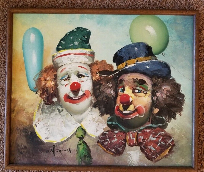 William Moninet Original Two Clowns Oil Painting Framed Signed gallery