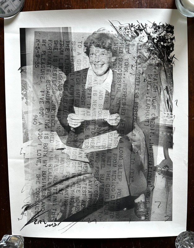 Work On Paper Of Amelia Earhart By Cuban Artist Kadir Lopez Nieves