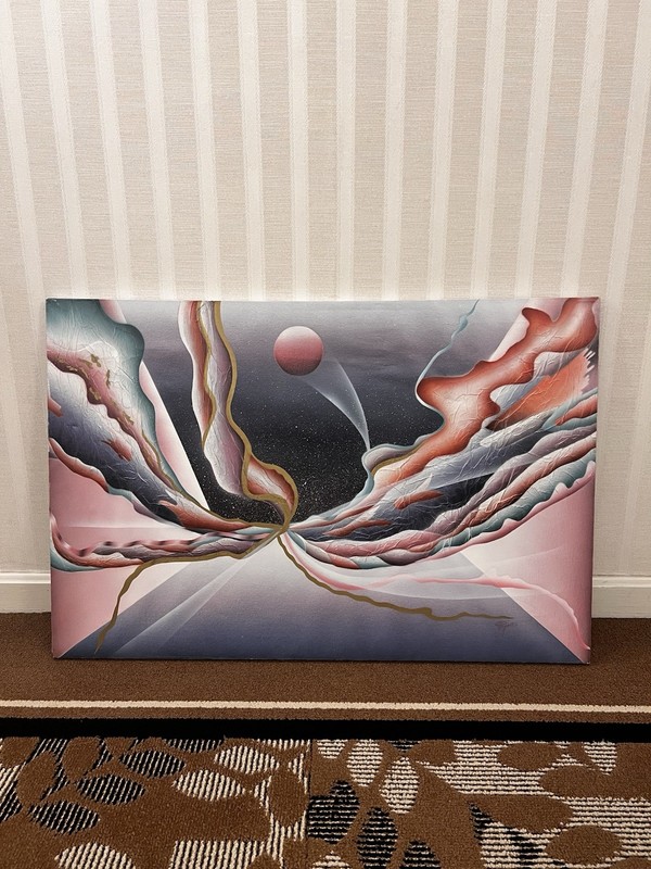 1980s Vintage Postmodern Surrealist Painting by Kingston – Rare Find