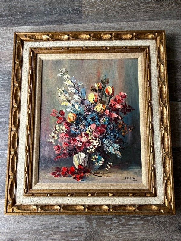 Iolanda Rizzo Prag Signed Impressionist MCM Impasto Oil Painting Floral Design