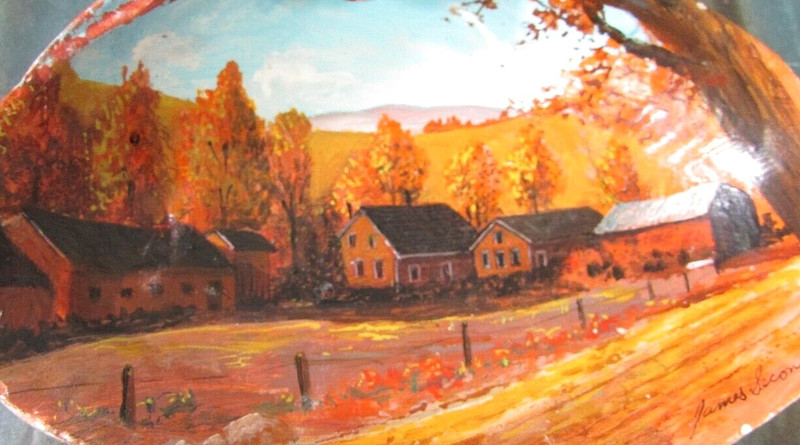 Miniature Country Homestead Landscape Painting Seashell Signed James Secondo VTG gallery