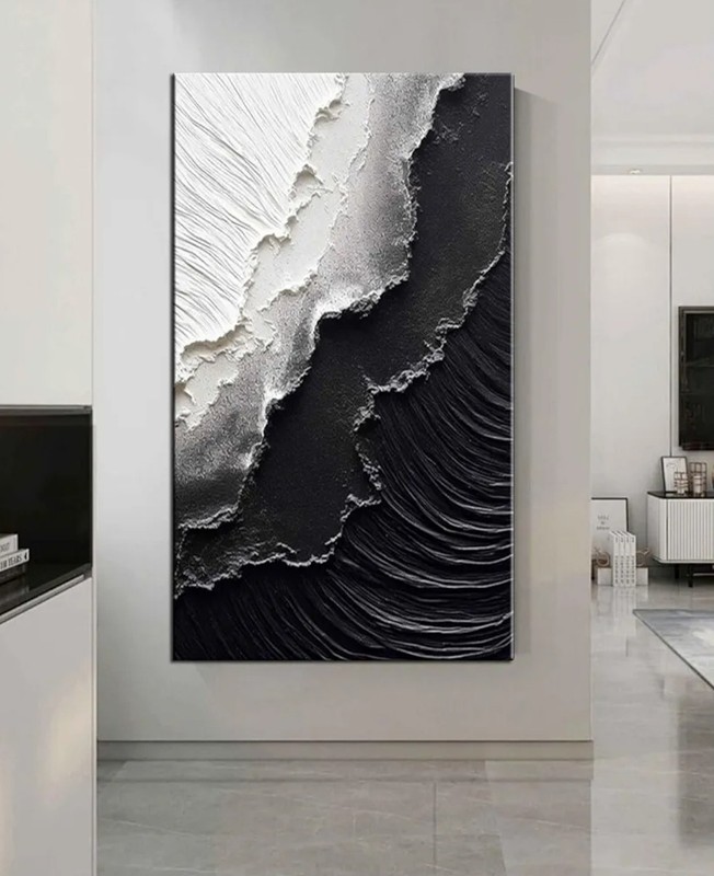 Black & White Wall Art Handmade Art Oil Painting On Canvas Ocean Wave Beach gallery