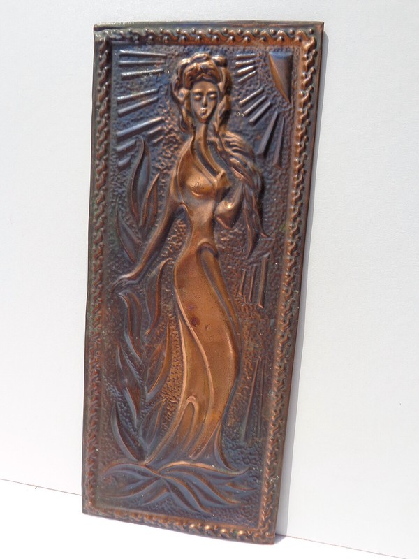 Russian Lady Spring Portrait 1982 Vtg Embossed Metal Picture Girl Woman Painting gallery