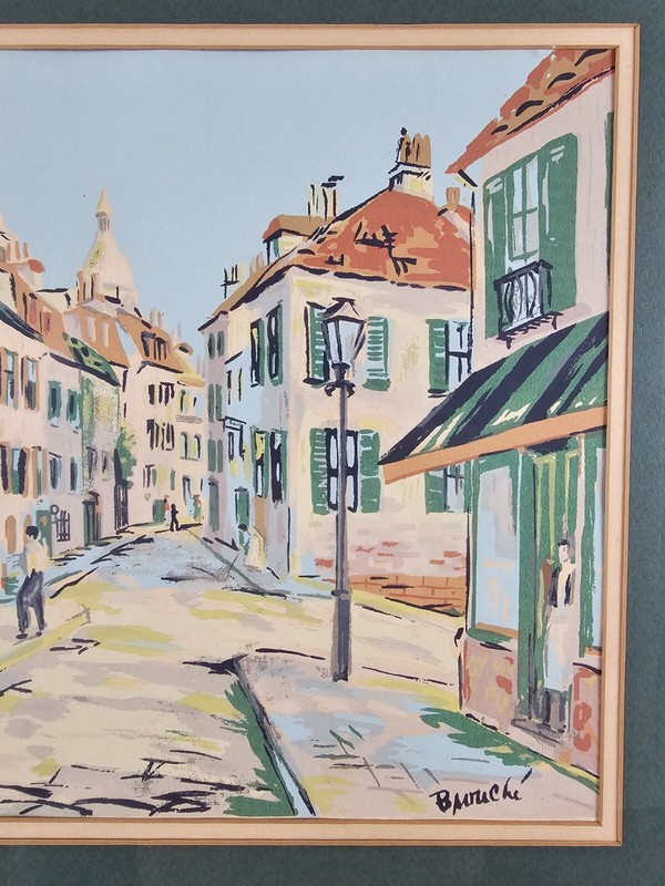 Vintage Illegibly Signed Serigraph Painting 21.5x18.5 Framed European Art gallery