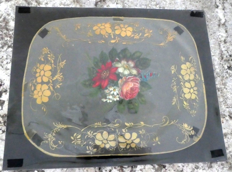 Vintage Hand Painted Acetate Overlay Art Sample Early Amer Brazer Toleware Furn gallery