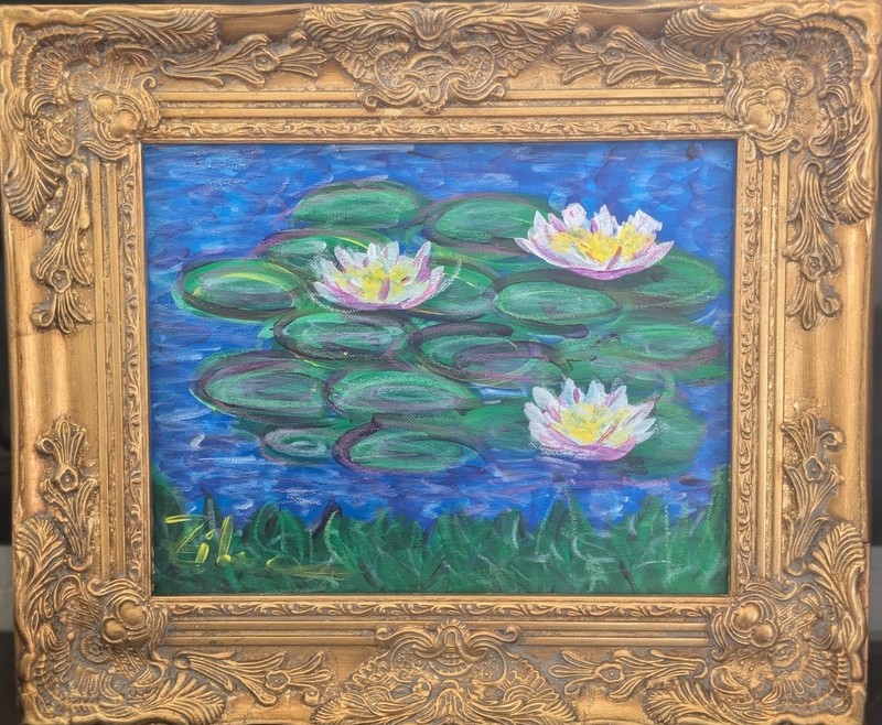 Original Painting of Water Lilies Inspired by Monet Acrylic On Canvas 11×14