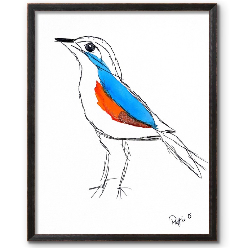 Bird Painting Minimalist Expressive Line 14×11 Watercolor Canvas Signed Handmade