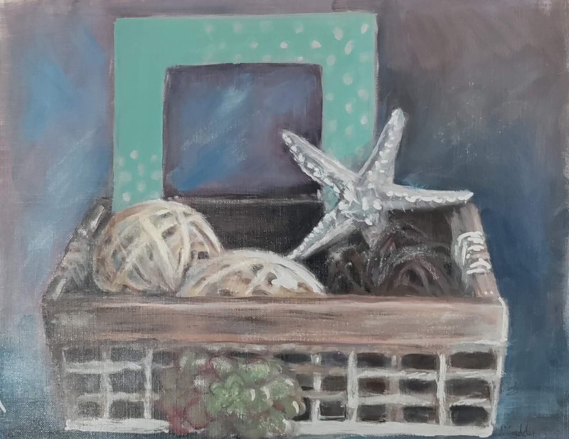 Original Expressionist Star Fish Basket 14 x 11 Oil on Paper Matted Painting gallery