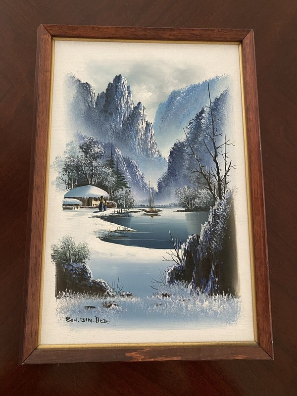 Vintage Original Oil Painting Signed Artist SUH JIN HEE Winter Landscape Framed