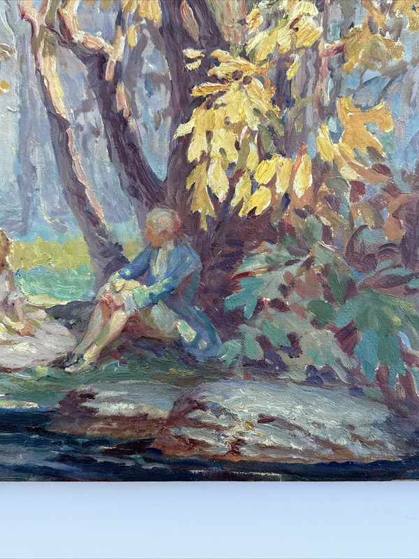MASTERFUL IMPRESSIONIST PAINTING ANTIQUE IN THE STYLE OF DUFNER UNSIGNED 30" gallery