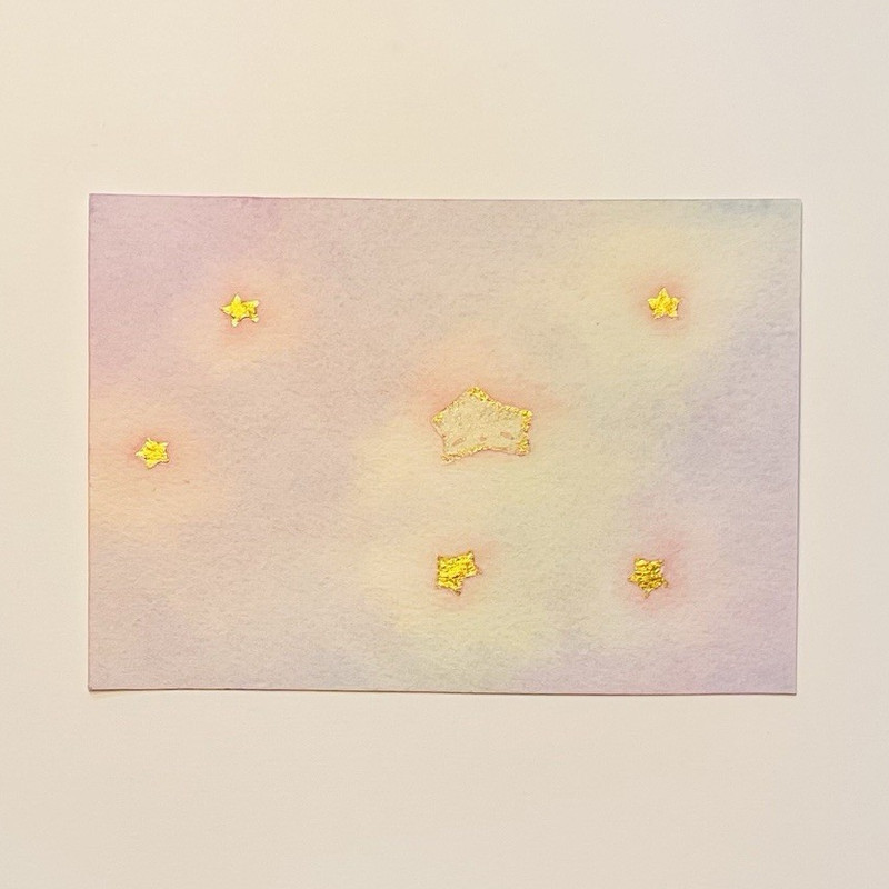 Small Abstract Star & Sky Watercolor Painting, Astrology Space Theme, Unframed