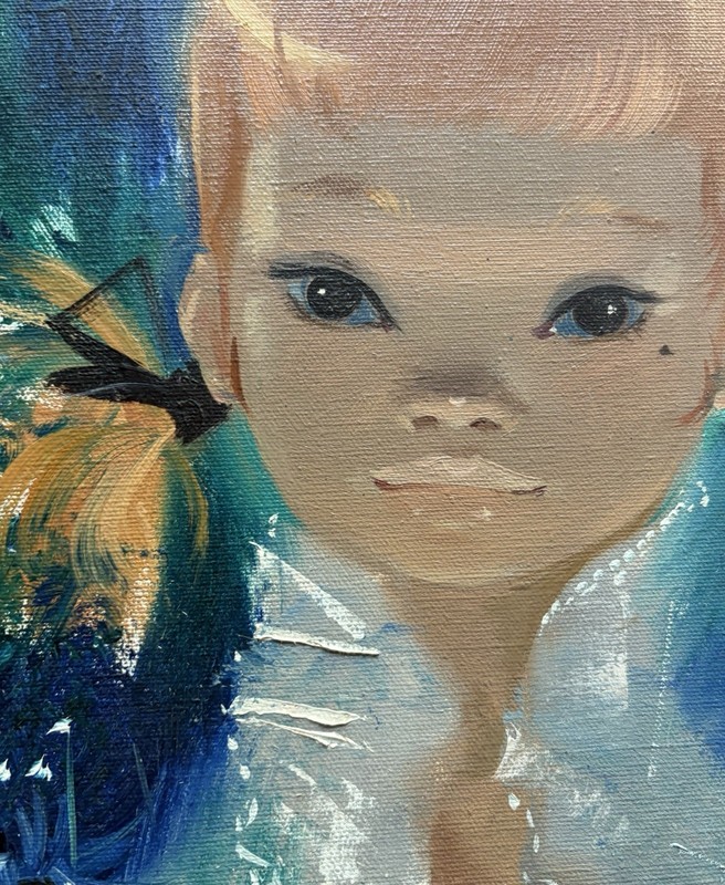 IGOR PANTUHOFF Superb Original Signed Mid-Century Oil Painting Big Eyes Girl gallery