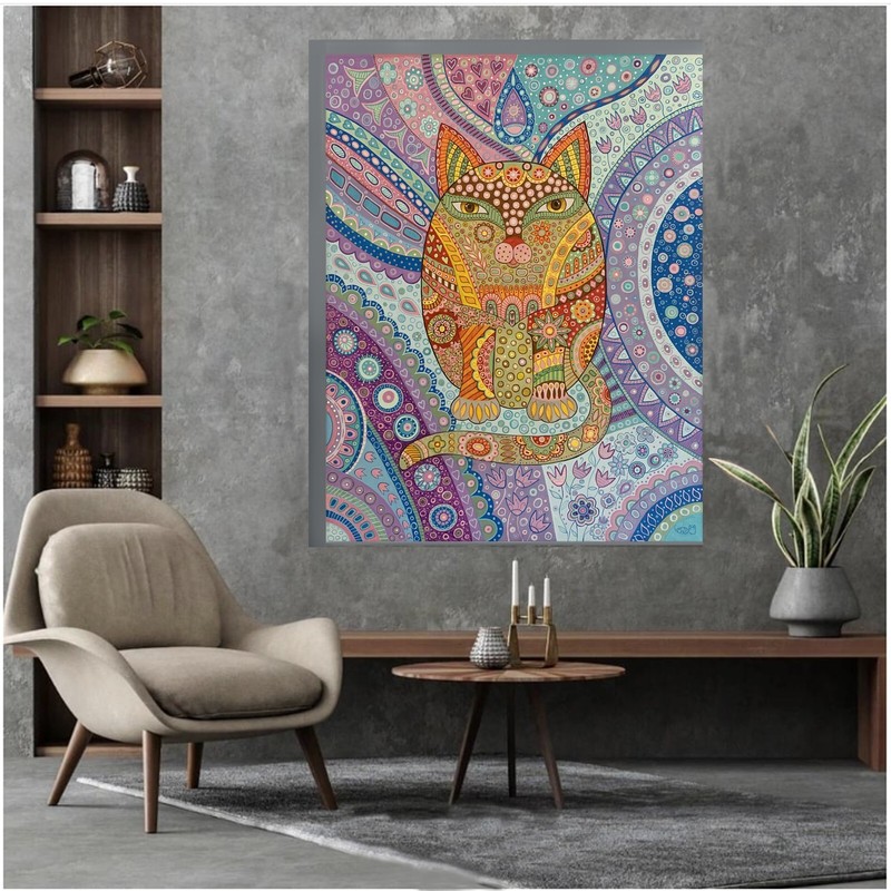 Art Original painting “The Orange Cat ” 30” x 24”x 3″ Single piece. OOAK. Signed
