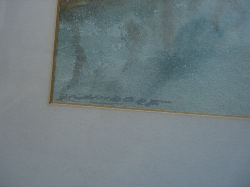 Indistinctly Signed Burgmauer Lake Forest Shore Hill Mirroring Water Blue Antik gallery