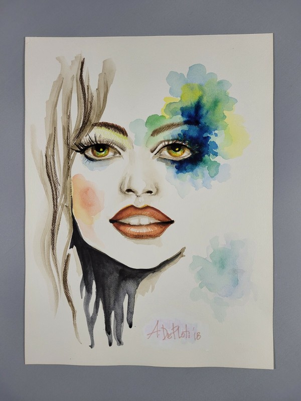 Original Watercolor/ pencils painting/ * 12″ x 9″, Girl’s Face *Signed