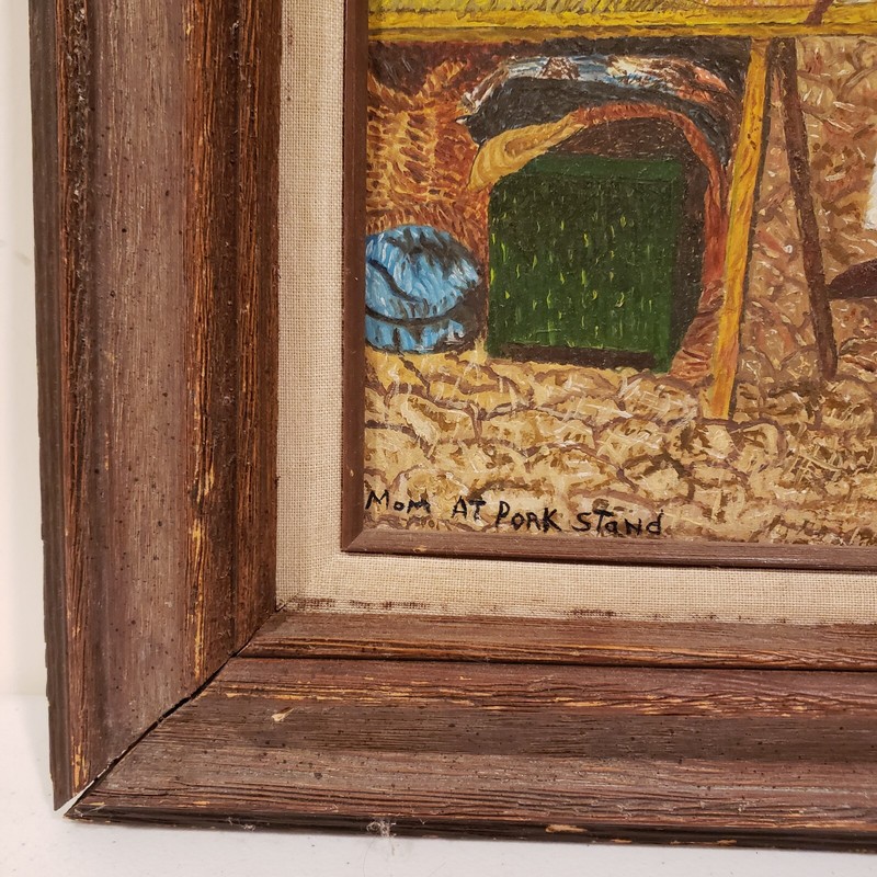 Mom at Pork Stand Market Scene Oil Painting Framed Art (17" x 14") gallery