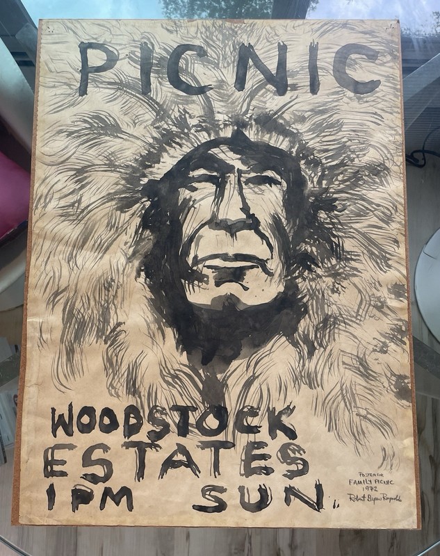 Original Gouache Painting On Paper, “Picnic Woodstock” by Robert Depew Reynolds