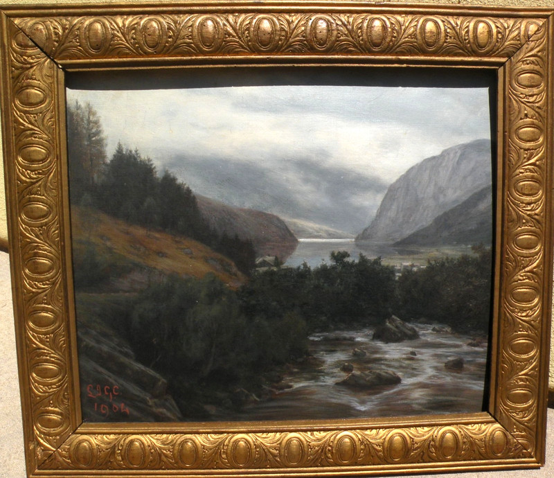 Antique landscape painting likely Welsh initials signed dated 1904