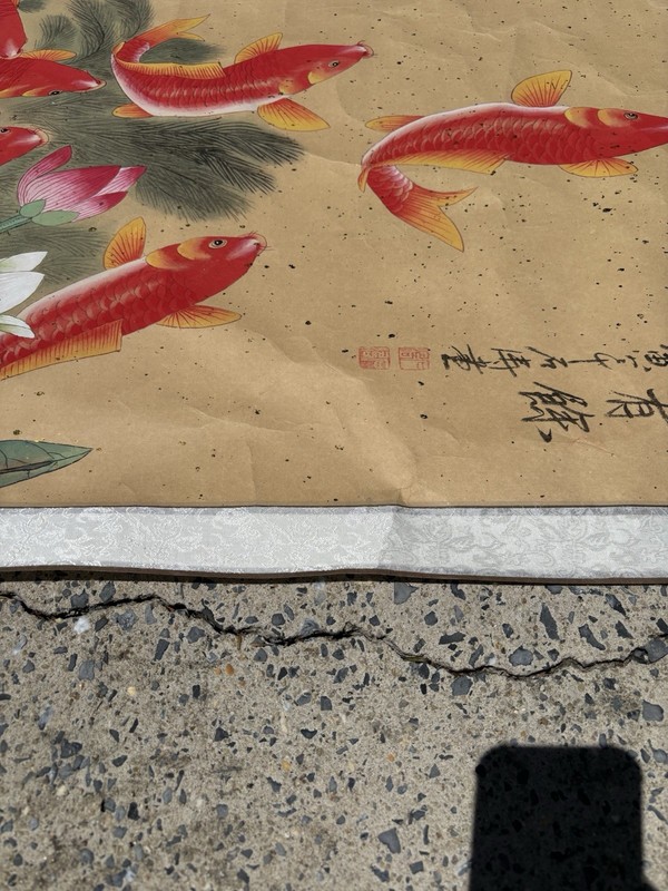 Chinese Fengshui Koi Fish Color Ink Scroll Painting Quality Large Wall Art gallery
