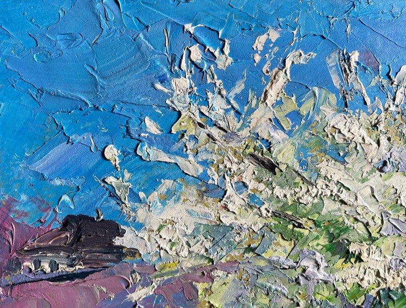 Oil Painting Flowering Tree And Chickens B. Serdyuk Unframed Original nAAA3806 gallery