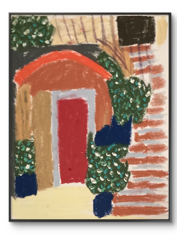 House Door Plant Folk Pop Art Original Wall Art 11 by 14 Canvas
