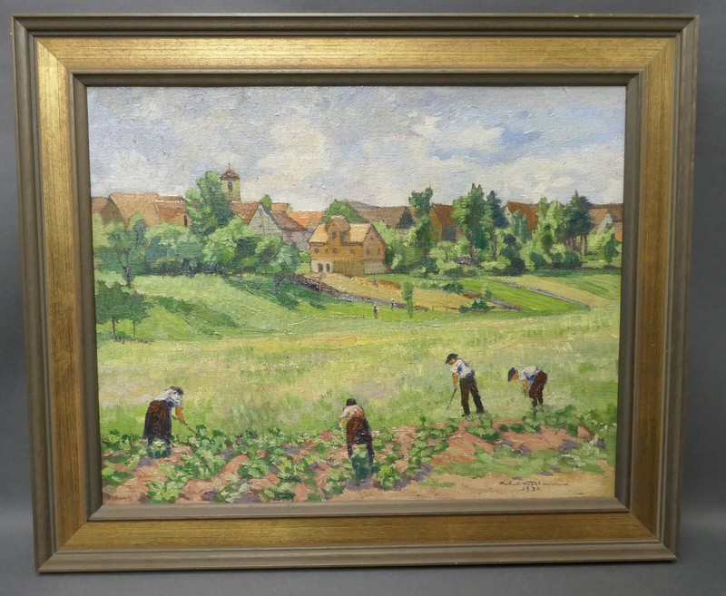 Karl Ludwig Nagel «Feldarbeit» 1930, Öl auf Malerkarton, 49 x 39 cm