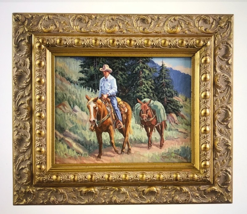 Original Randy Follis Oil Painting «Cowboy Packer» Western Palomino Horse FRAMED