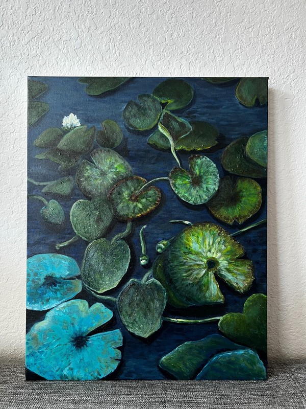 The painting is done in acrylic on canvas