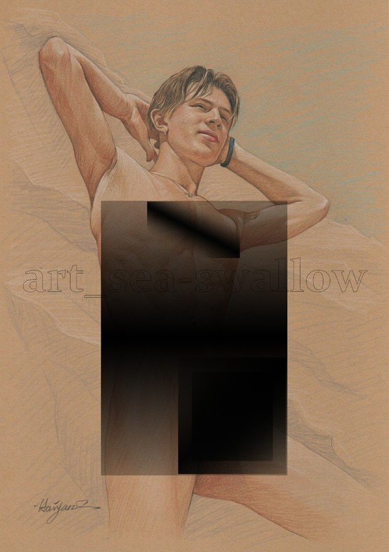 Original drawing A4 Art Colored Pencil painting male model on kraft paper 053