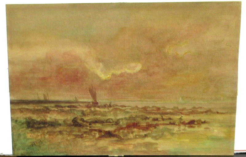 B.A.HOOD AMSTERDAM SAIL BOATS AT SUNSET SCENE ORIGINAL WATERCOLOR PAINTING 1923