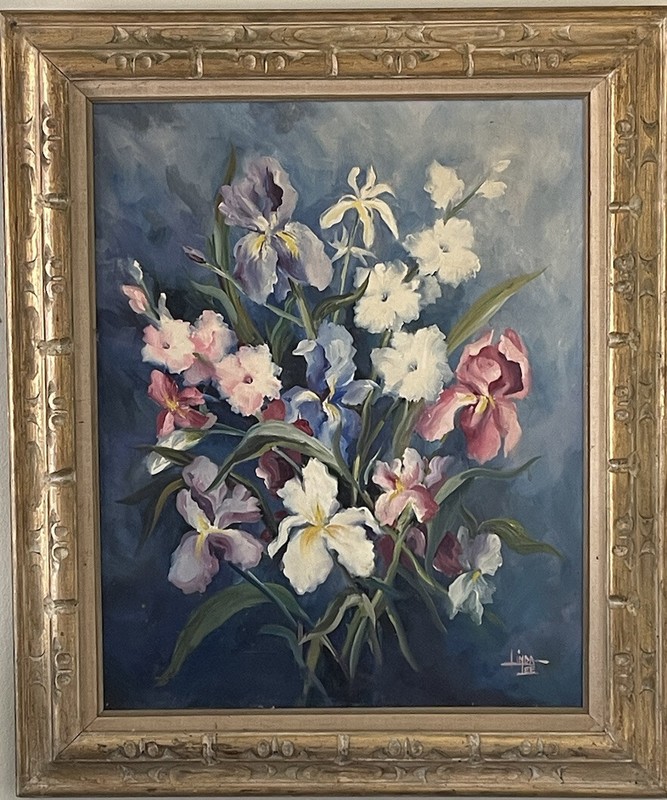LINDA LEE ANTIQUE MODERN FLOWERS IMPRESSIONIST OIL PAINTING OLD VINTAGE ROSES 69