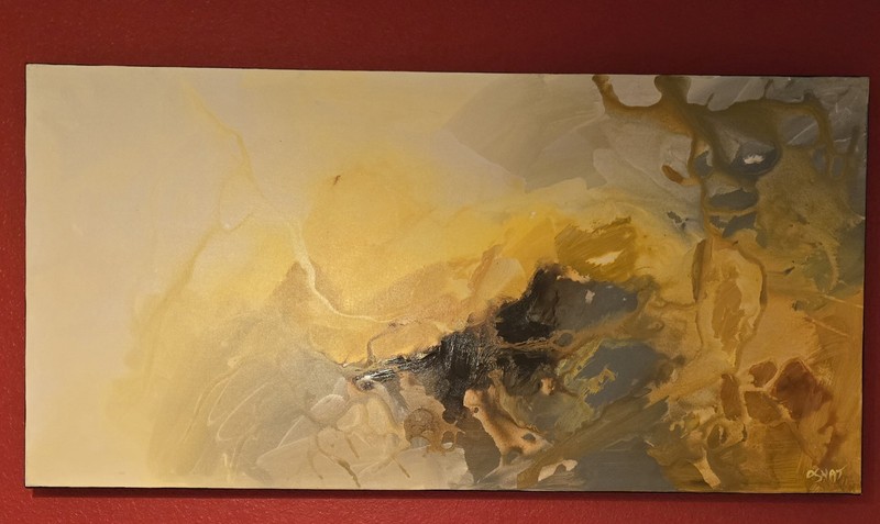 original Osnat Tzadok abstract yellow 48" x 24" unframed gallery