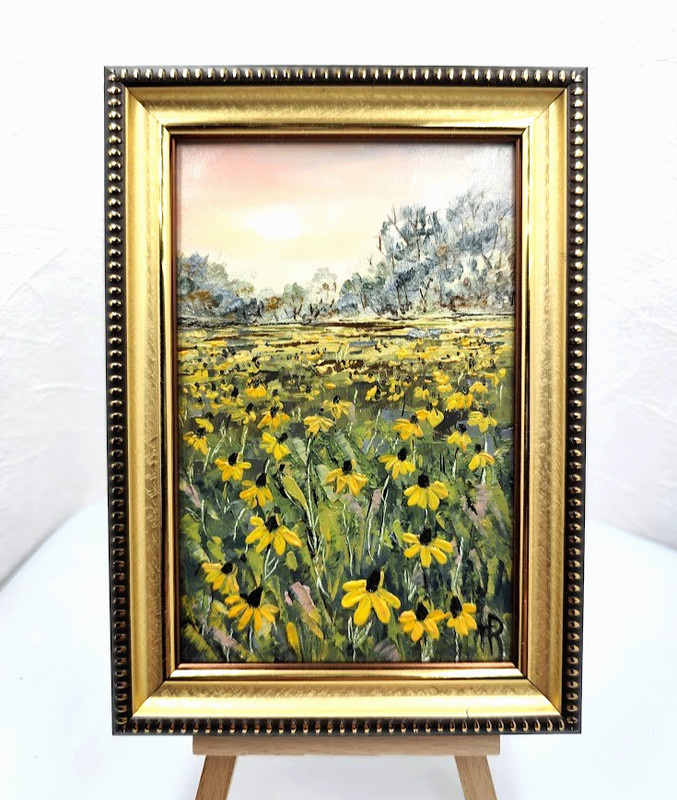 Original Oil Painting 4×6 in Framed Signed Spring Landscape Impasto Art