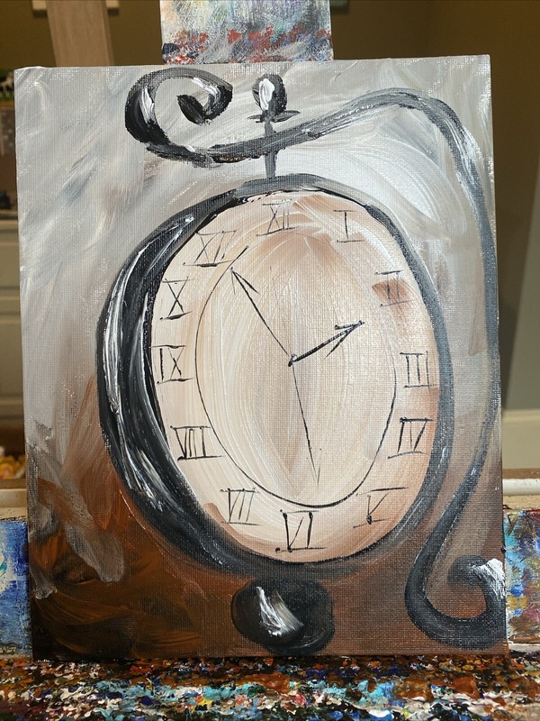 Clock,watch,time,8/10 Inches Original Painted On Canvas Board