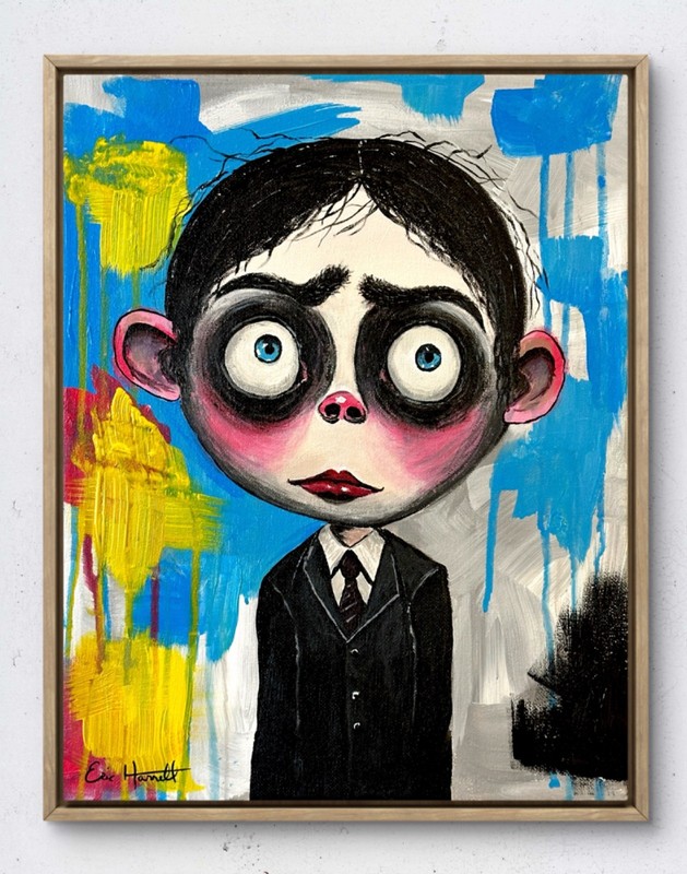 Original Creepy Schoolboy Art 14×11 Canvas Vibrant Modern Expressionism Painting