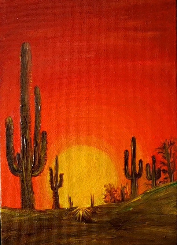 ORIGINAL Oil PAINTING, «Arizona Desert» 5×7 in , by Artist Shinegoldenart.