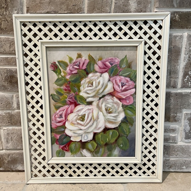 VTG Betty G Meadows Original Oil Painting 22×28 Inch Canvas Roses Flowers Framed
