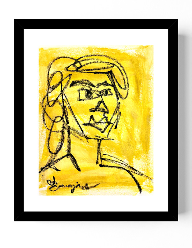 Guajardo Art: Yellow Face Cubism 14X11 Original Paper Signed Wall Decor