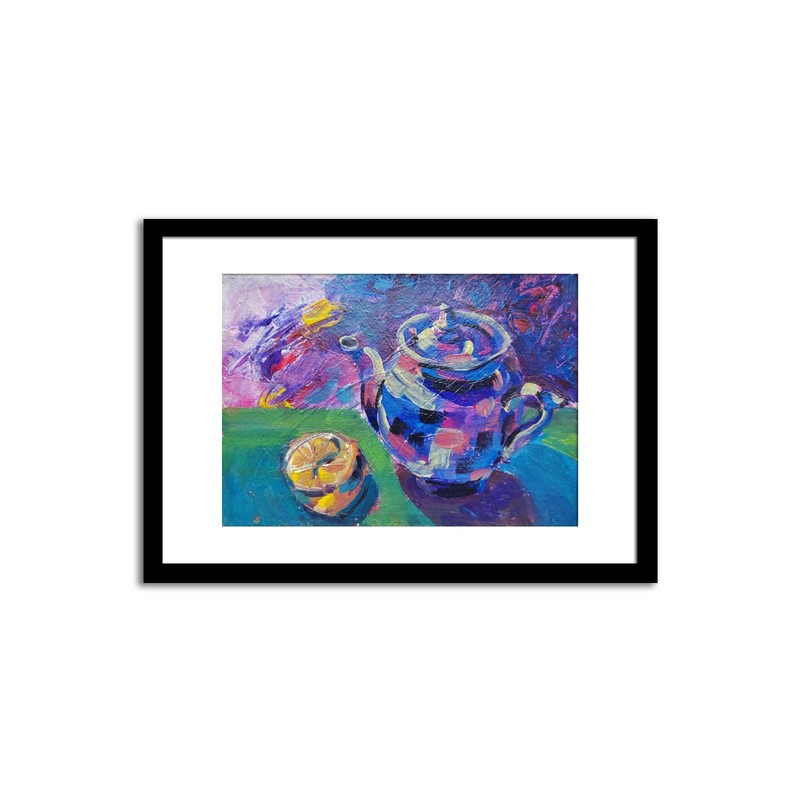 Original Painting Paper 6×8 Expressionist Teapot Lemon Still Life Abstact Art