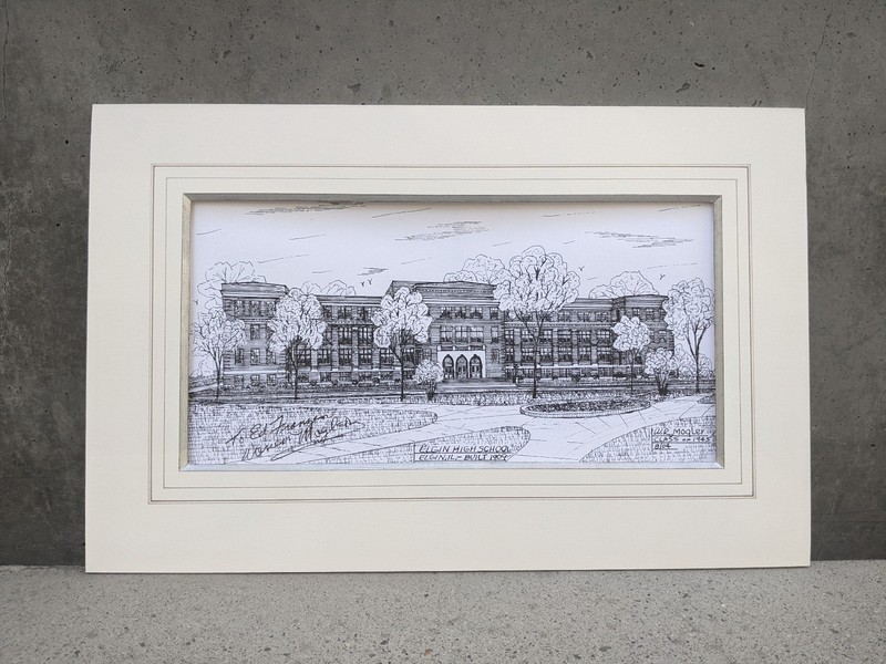 Elgin Illinois High School 1909 Ink & Pen Art by ’45 Alumnus W.R. Mogler