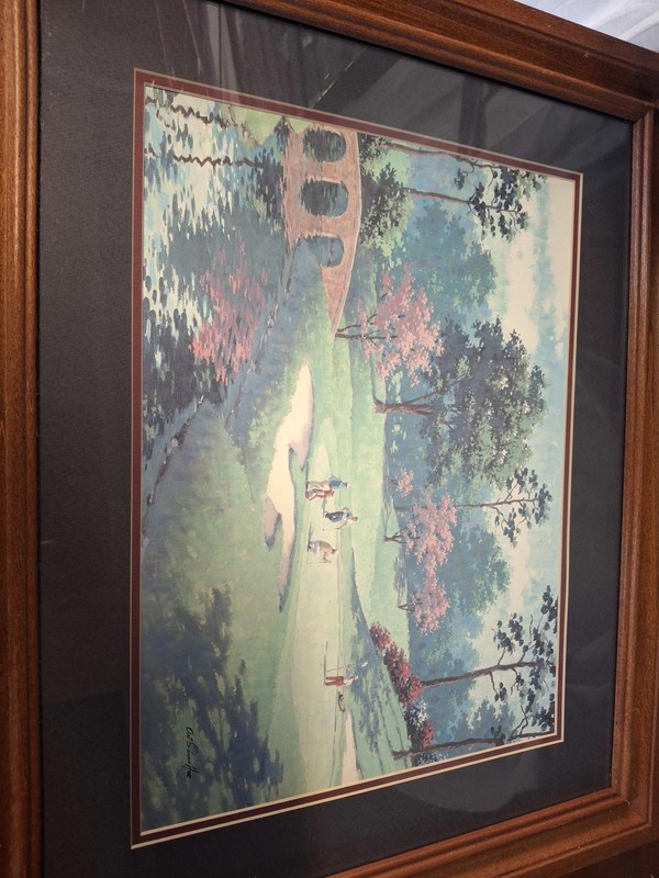 Framed Landscape Painting with Golf Scene by Cat Sarnoff
