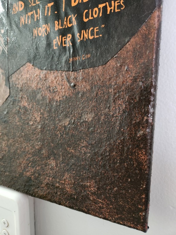 Large Johnny Cash Acrylic Canvas Collage Art. Heavily Textured 16X20 Copper gallery