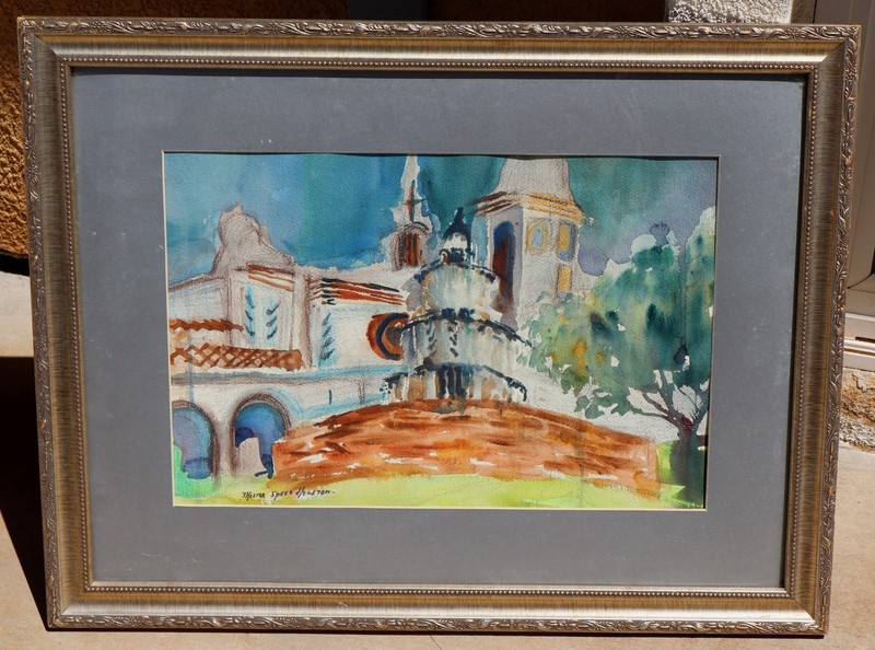 THELMA SPEED HOUSTON California Original Expressionist Watercolor Mission Scene