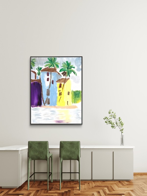 Seaside Ocean Blue House Pop Bold Original Art 11x14 Canvas gallery