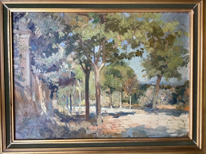 Antique impressionist Oil 1930’s – Anatole PAVIL ? – The Tall Trees in the Park